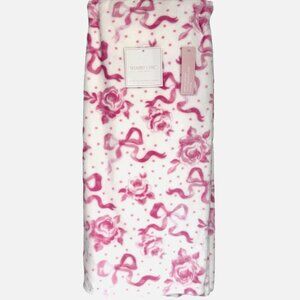 Shabby Chic Pink Floral Coquette Bow Roses Soft Microfleece Throw Blanket 50x60